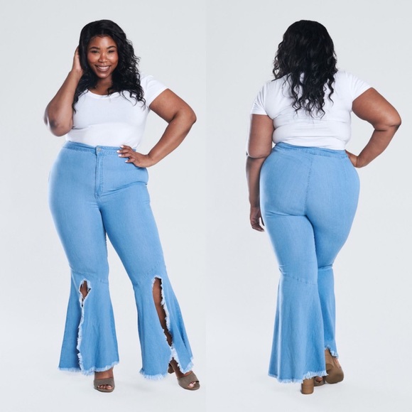 Vibrant Denim - Lt Denim Split Flare Jeans